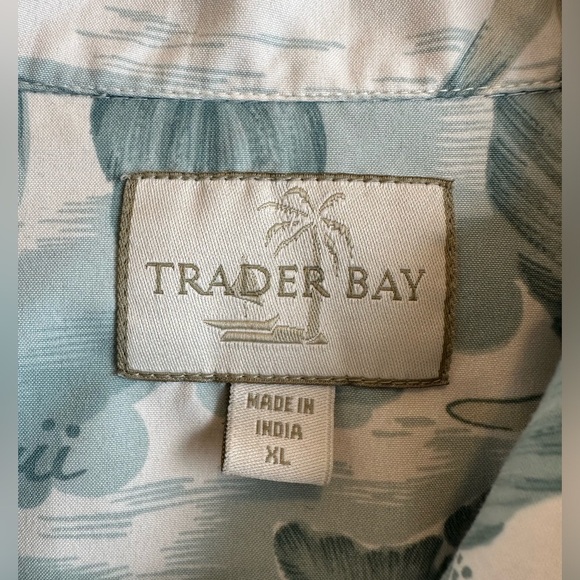Trader Bay Washable Mens XL Green/White Floral Button Short Sleeve Hawaii Shirt - Picture 3 of 12